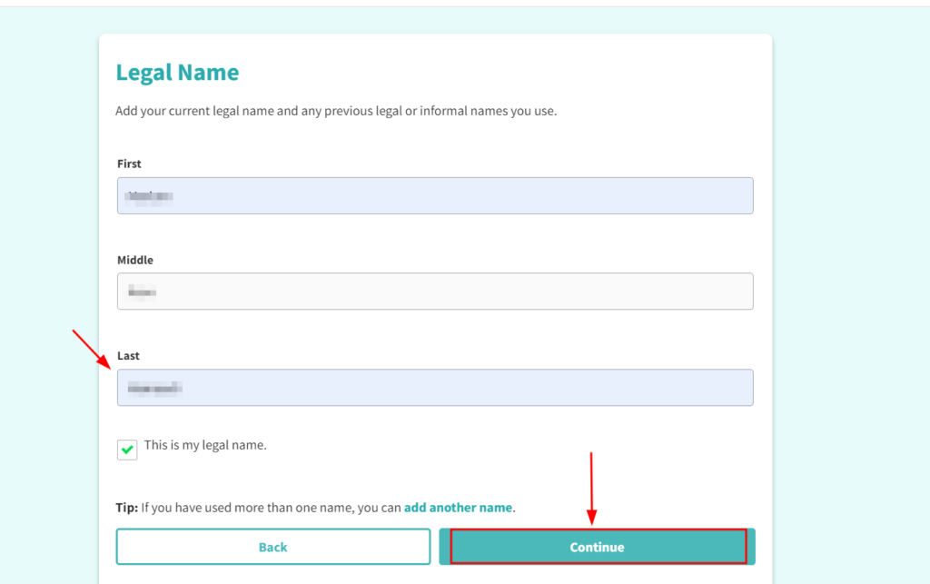Screenshot of the form where you need to enter your legal name to proceed with the opt out 