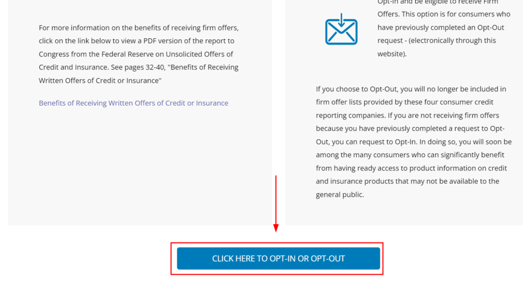 Screenshot of the opt out option on the bottom of Innovis' webpage