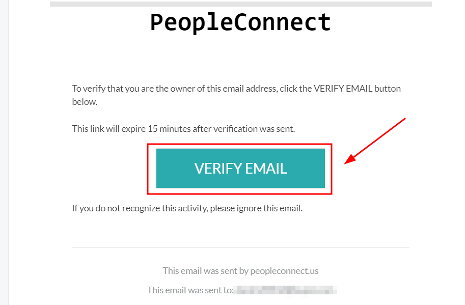 Screenshot of email verification via PeopleConnect for ZabaSearch