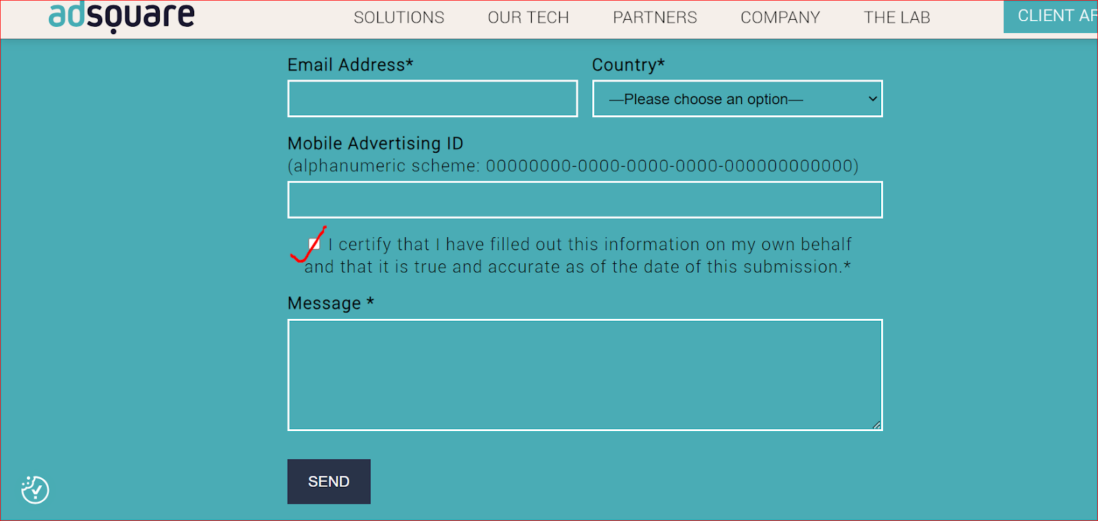 Screenshot of opt out form on AdSquare