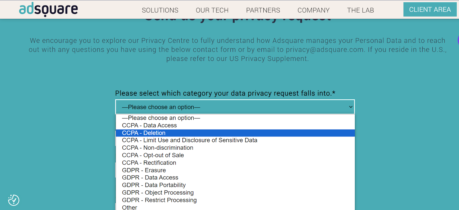 Screenshot of opt out options on AdSquare
