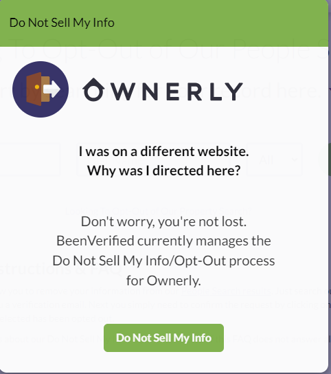 Screenshot of Do Not Sell My Info prompt