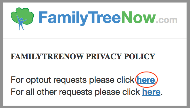 Navigate to family Tree Now Opt Out Page