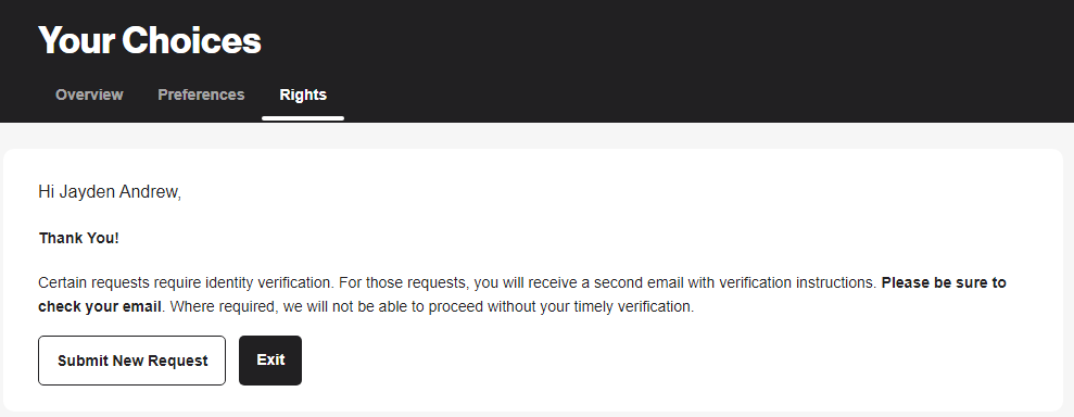 Screenshot of opt out confirmation prompt