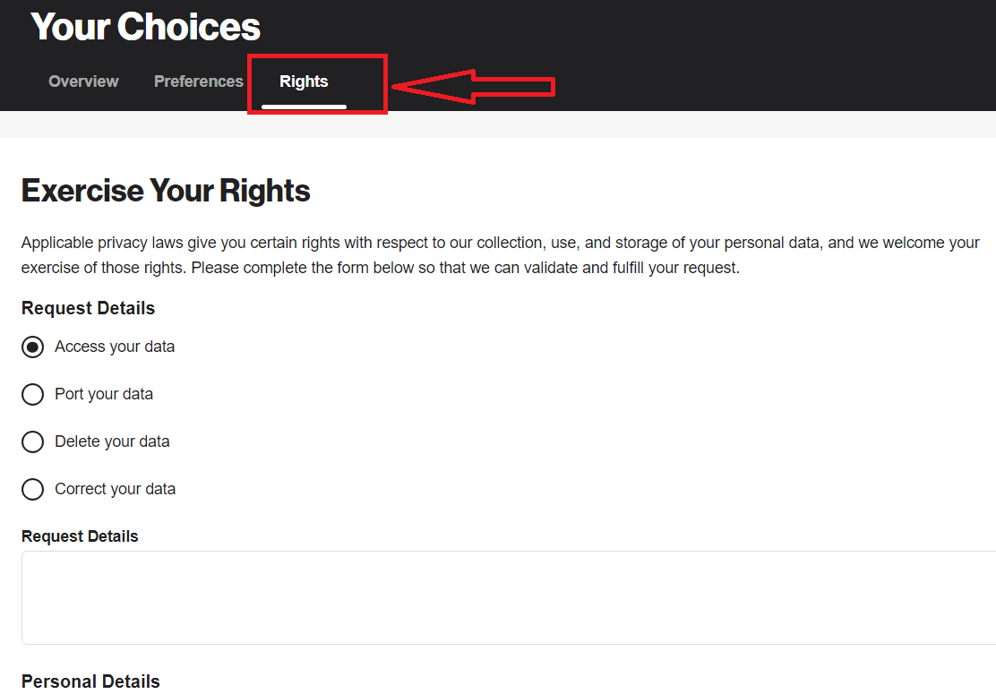Screenshot of Exercise Your Rights section on Habu's website