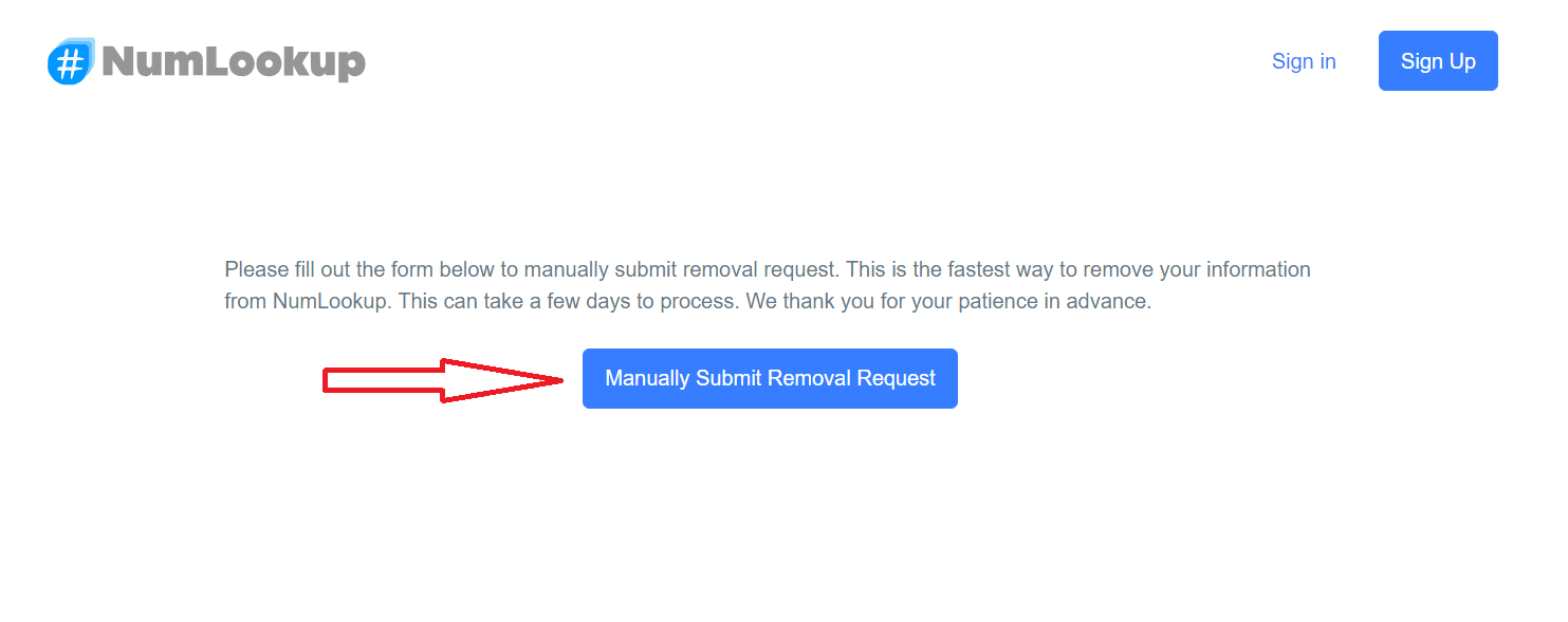 Start Manual Opt out From NumLookup