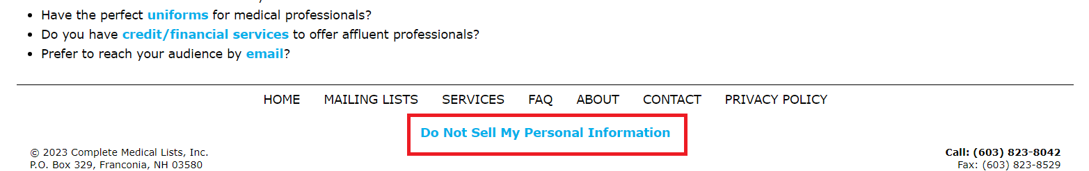 Navigate to Do not sell my information at complete medical list