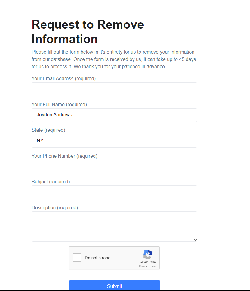 NumLookup Opt out Form