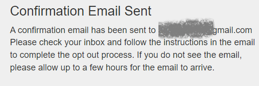 Screenshot of the email confirmation prompt