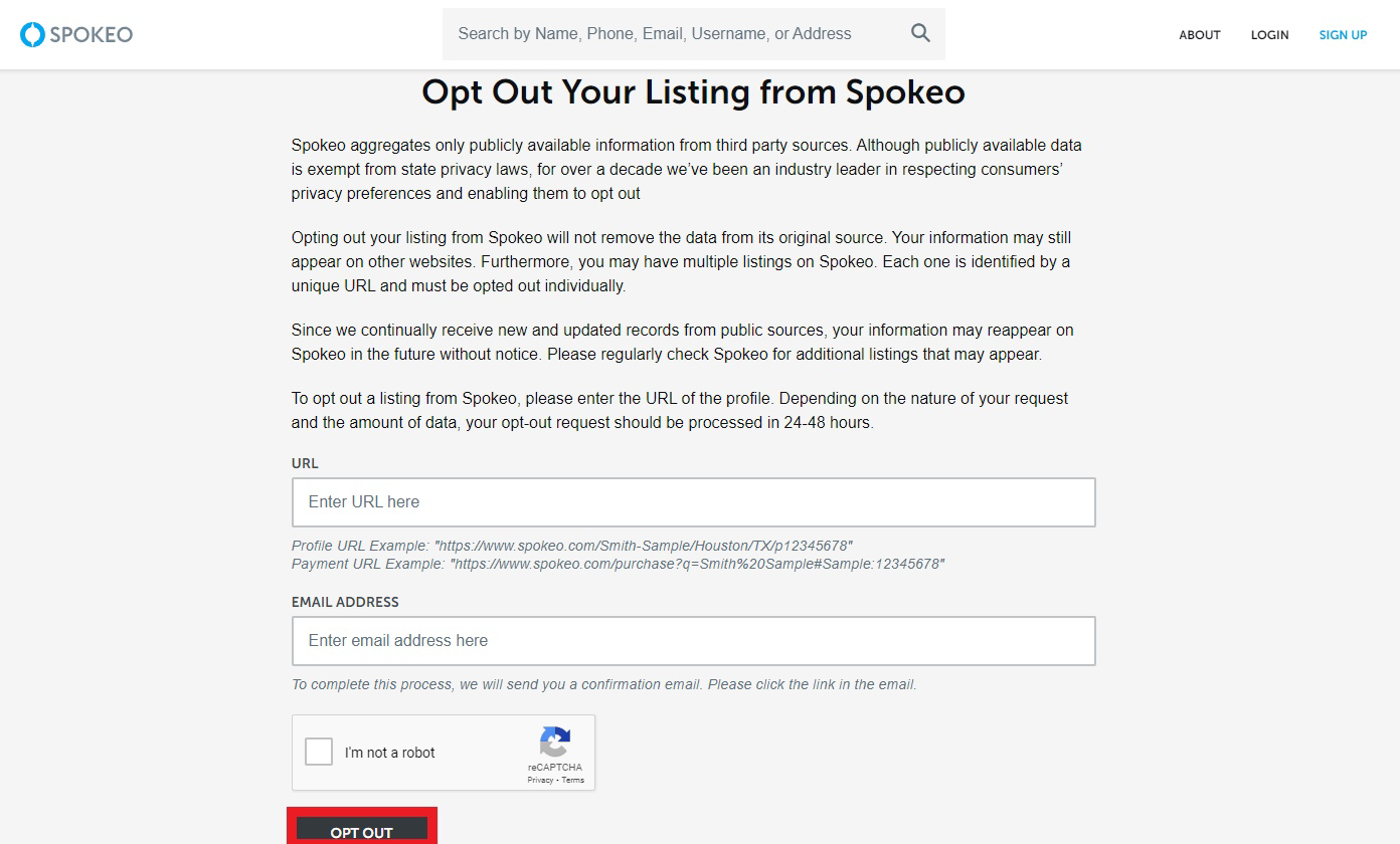 Spokeo Opt Out Form