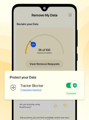 Screenshot of Tracker Blocker feature on PurePrivacy app