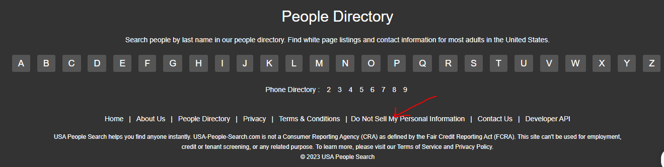 Screenshot of USA People Search footer