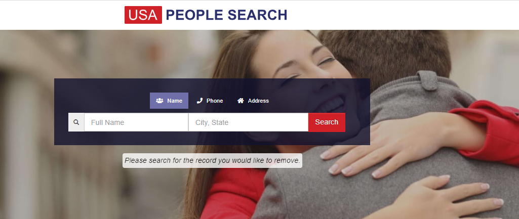 Screenshot for the search bar on USA People Search