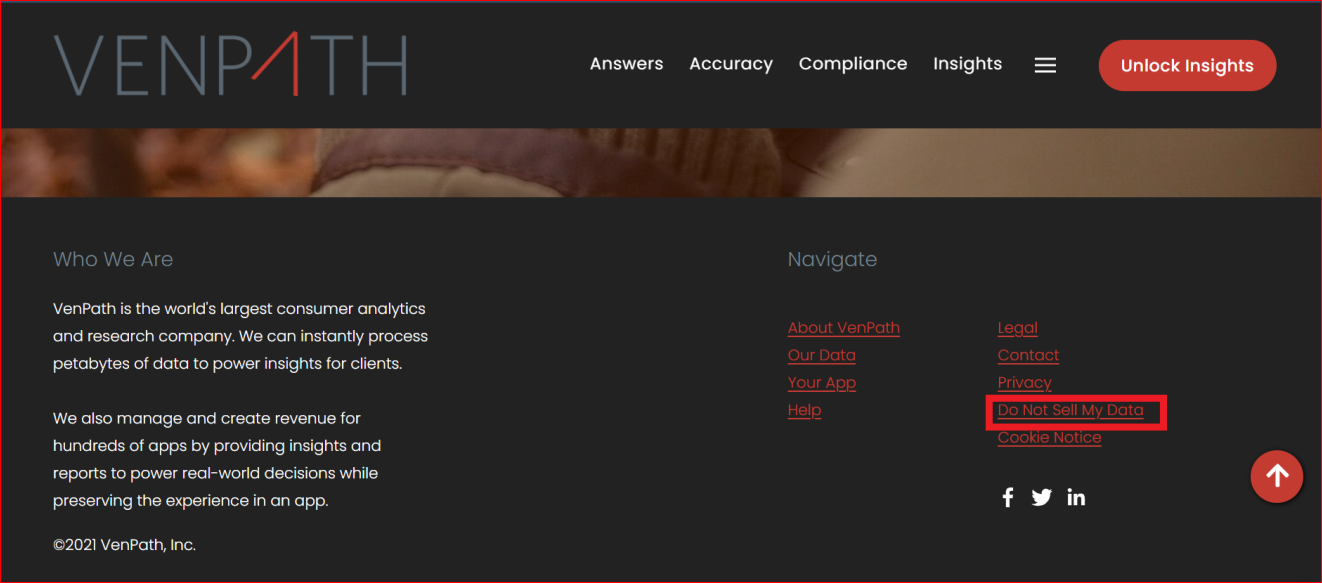 Navigate to Venpath Do Not Sell My Data Page