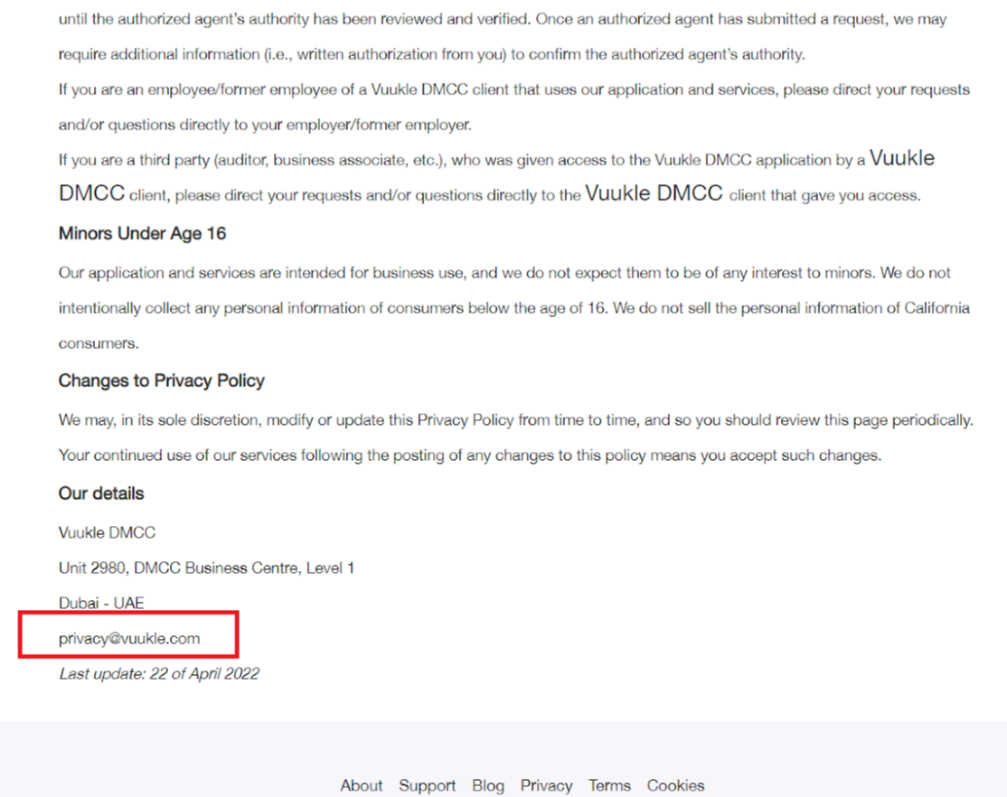 Screenshot of Vuukle's privacy policy