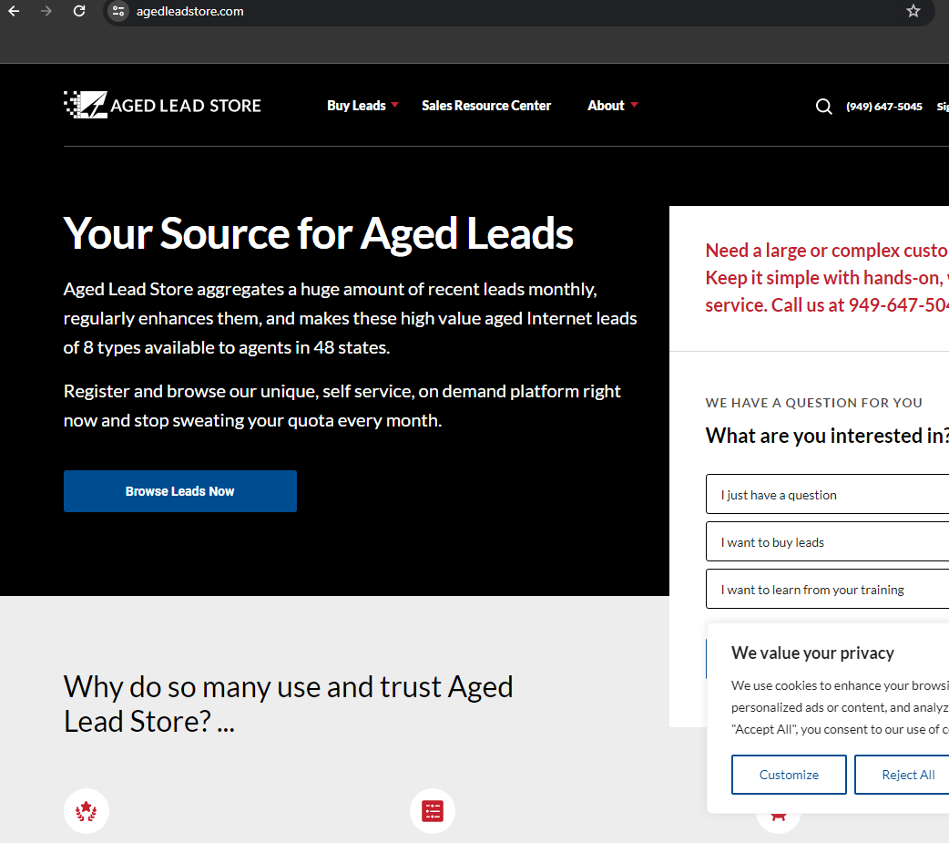 Aged Lead Store Homepage