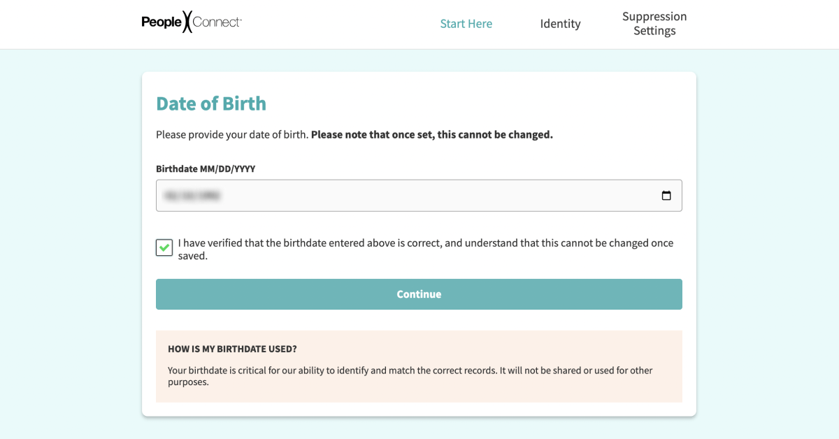 enter date of birth in us search opt out form
