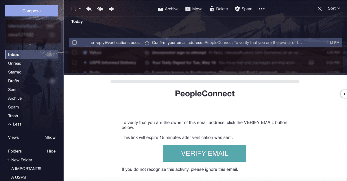 verify email before starting opting out of us search