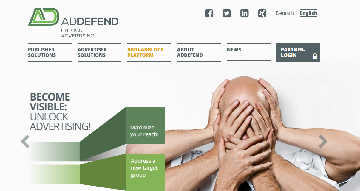 Screenshot of AdDefend homepage