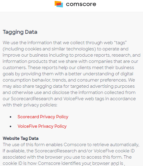 Screenshot of Comscore's Data Subject Rights page