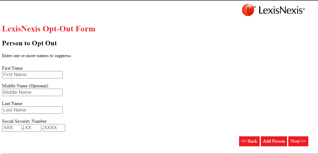 Fill the details for opt out of lexisnexis
