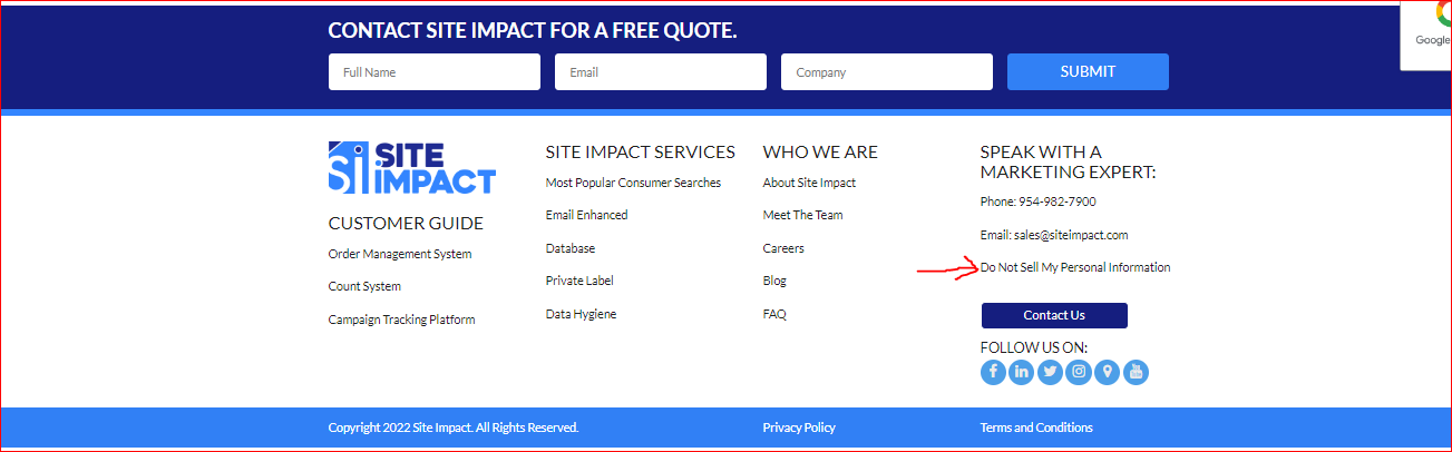 Navigate to donot sell my information page in site impact