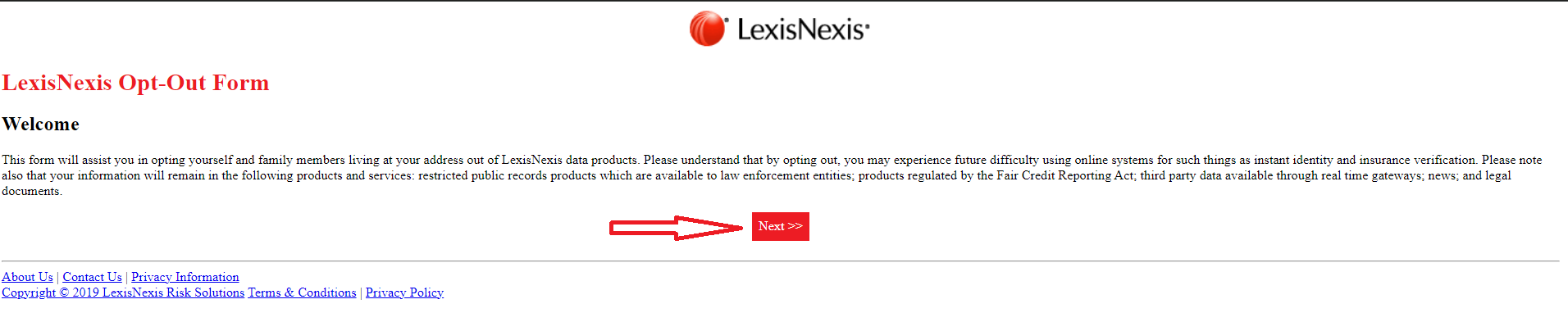 Start Lexisnexis opt out
