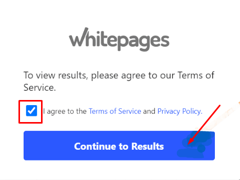 accept terms & policy for whitepages search