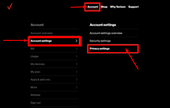 verizon custom expreince account settings