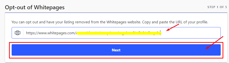 past information url to remove from whitepages opt out form