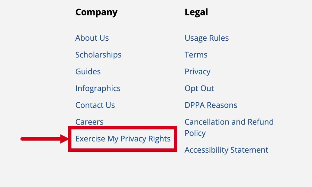 navigate Exercise My Privacy Rights in peoplefinder