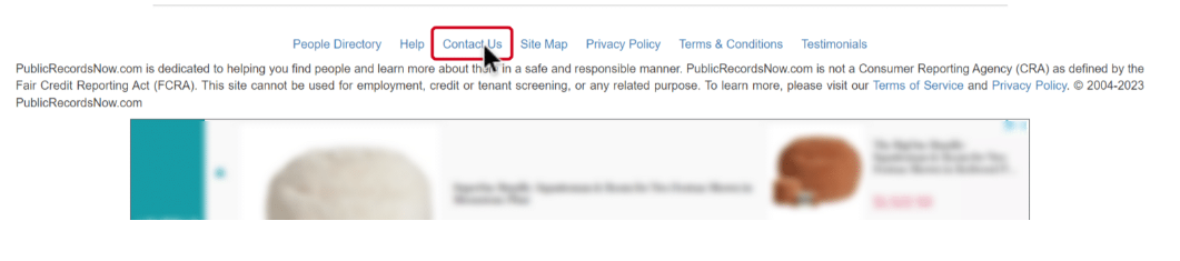 navigate to contact us page of public records now