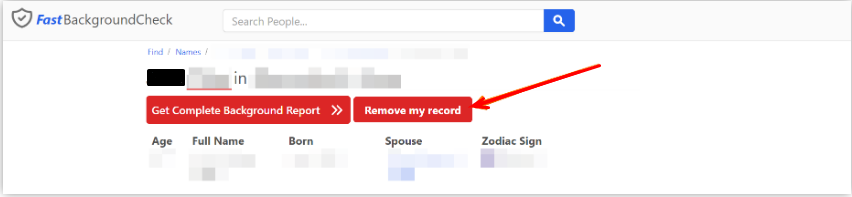 navigate to remove my record from fastbackgroundcheck