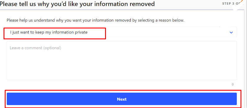 reason to remove information form whitepages