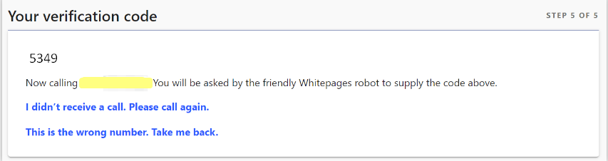 verification code from whitepages