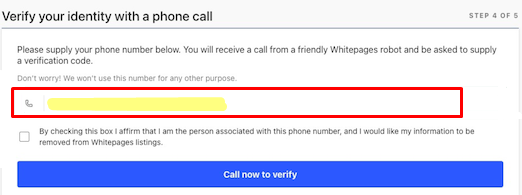 verify identitiy by receiving call from whitepages
