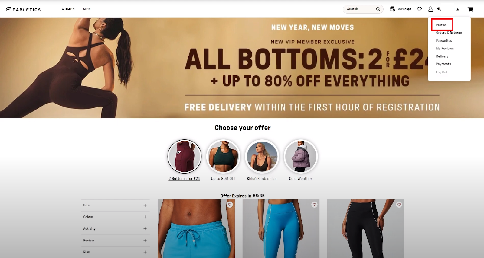 Fabletics 2 for 24 deal online