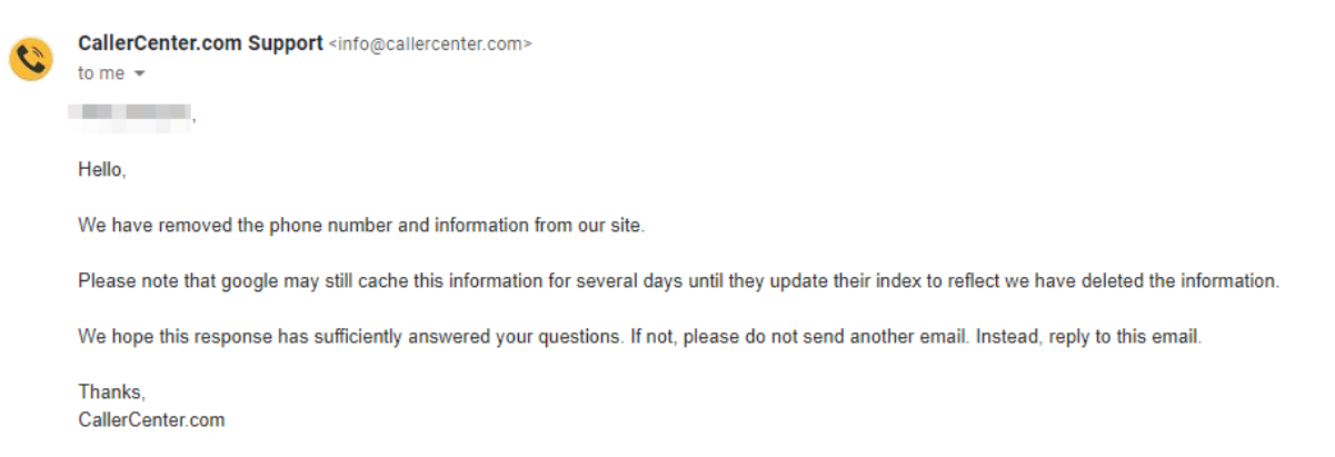 caller center opt out confirmation email