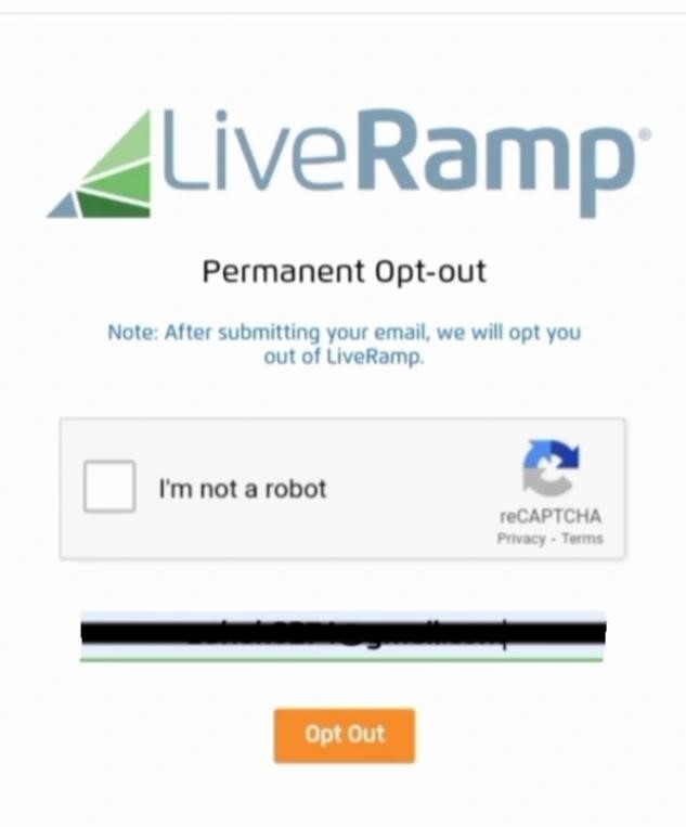 enter email on liveramp opt out form