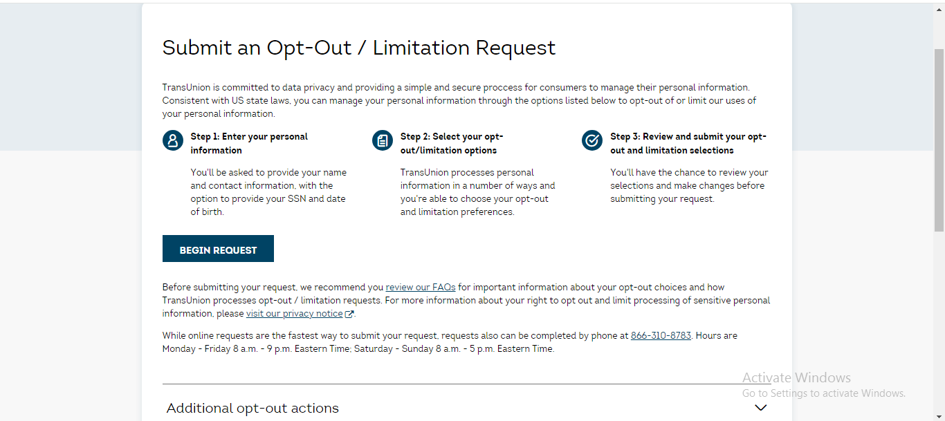 start opting out from transunion
