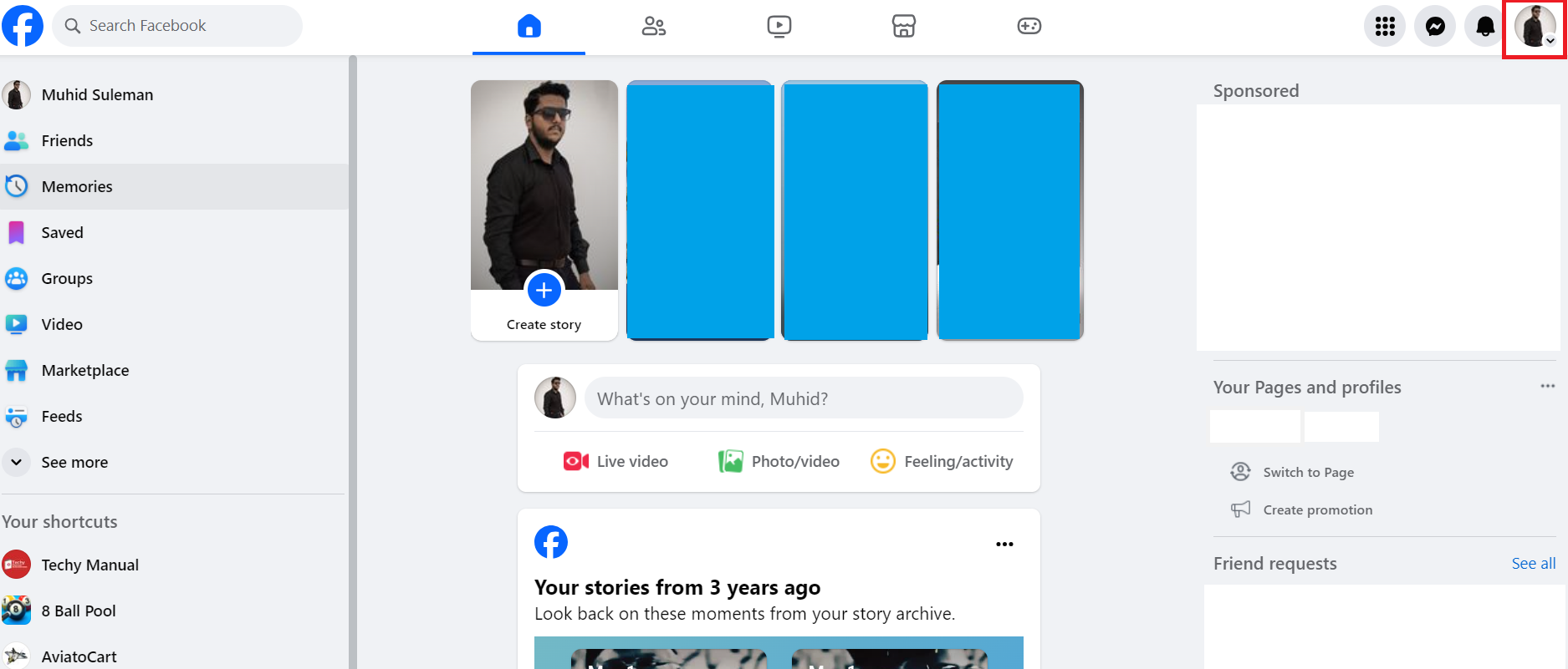 Navigate to facebook account dropdown
