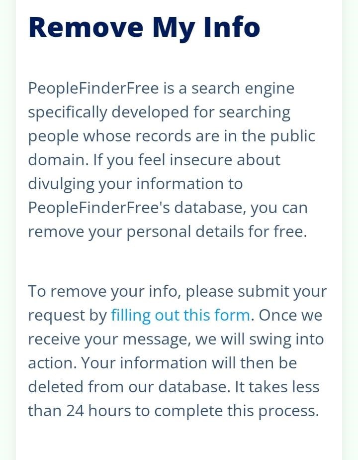 form link from people finder remove my info page