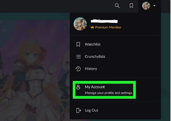 go to crunchyroll account settings