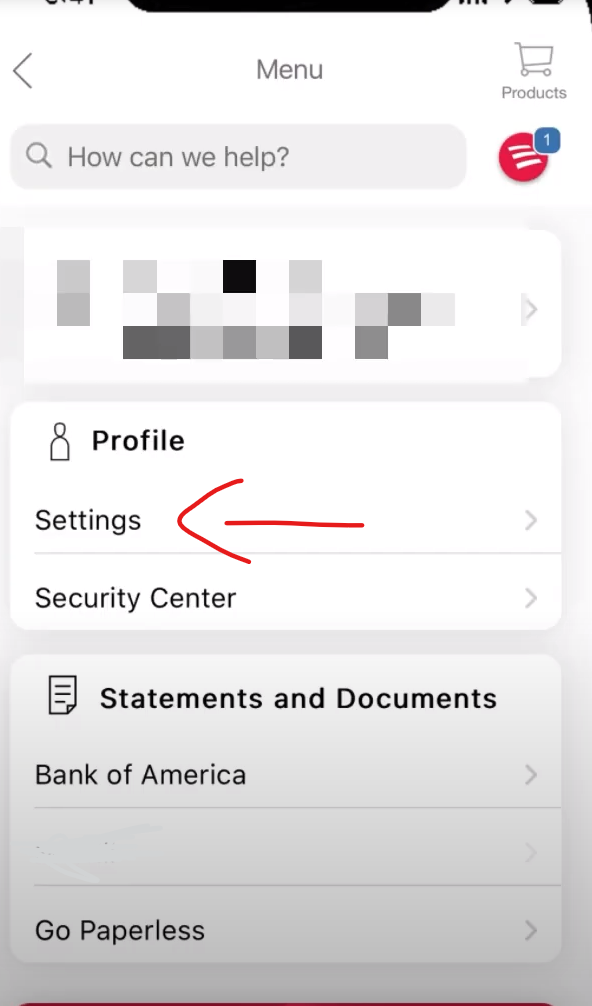 navigate to bank of america profile settings