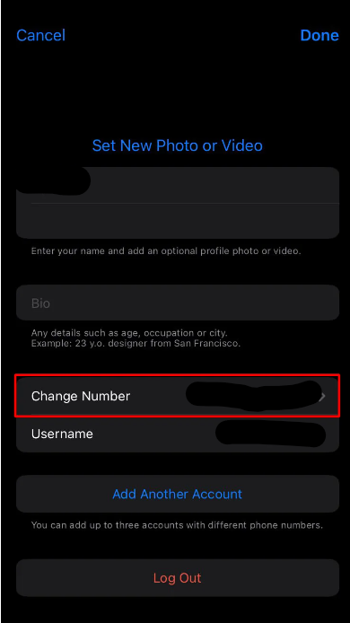 change number on telegram