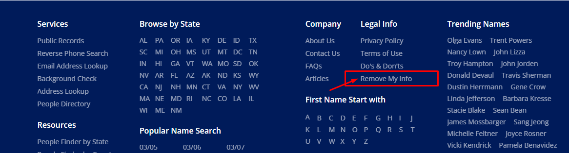 navigate to remove my info page on fastpeoplesearch.io