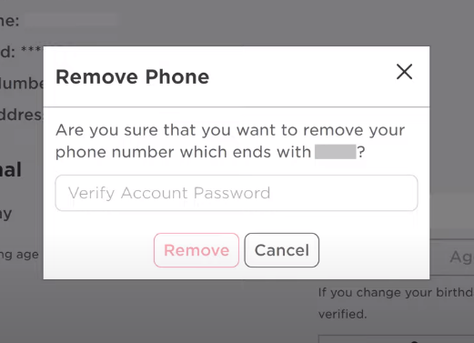 Remove phone number from roblox