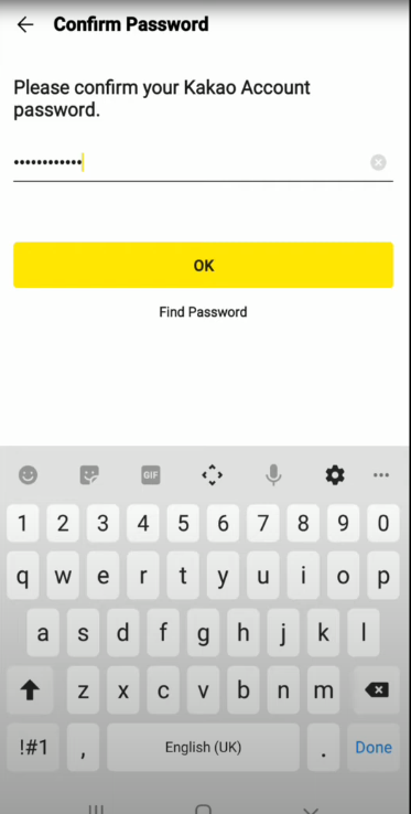 confirm password on kakao talk