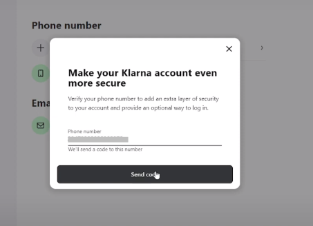 enter phone number on klarna