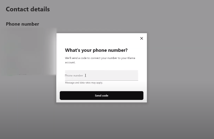 add phone number on klarna